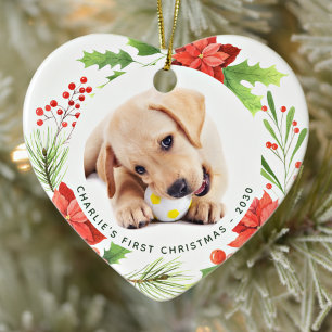 Adorno De Cerámica Personalizado mascota 2 Navidades de Corazón de Fo