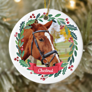 Adorno De Cerámica Personalizado Mascota de fotos de caballos acuarel