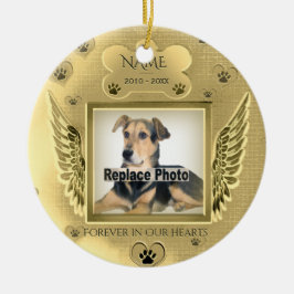 Adorno De Cerámica Personalizado Mascota Memorial Gold Hearts