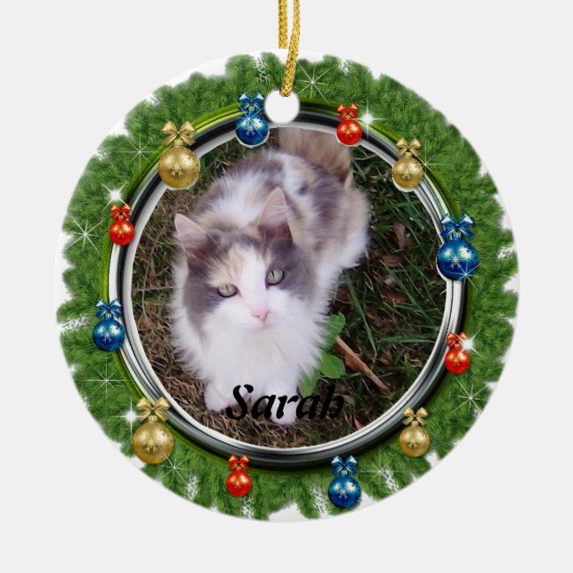 Adorno De Cerámica Personalizado Mascota Ornaments Navidades Wreath R (Frente)