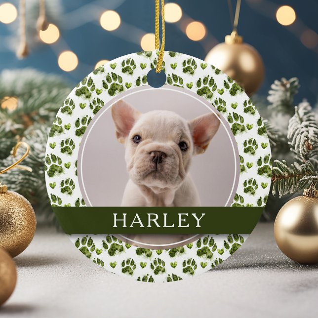 Adorno De Cerámica Personalizado Mascota verde Paw Print 2 Photo (Subido por el creador)