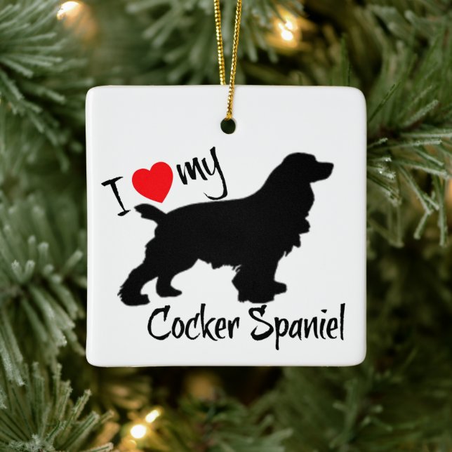 Adorno De Cerámica PERSONALIZADO Me Encanta Mi Perro Cocker Spaniel (Árbol)