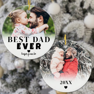 Adorno De Cerámica Personalizado Mejor Papá 2 Foto Navidad