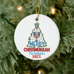 Adorno De Cerámica Personalizado Merry Chrismukkah Happy Hanukkah<br><div class="desc">¿Buscando grandes regalos para Chrismukkah,  Navidades o Hanukkah? Mira este artículo y nuestra colección completa de artículos personalizados y divertidos para esa persona especial de tu círculo.</div>