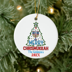 Adorno De Cerámica Personalizado Merry Chrismukkah Happy Hanukkah