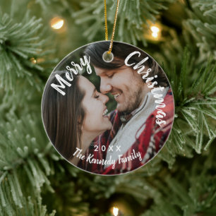 Adorno De Cerámica Personalizado Merry Christmas Family Name Couple P