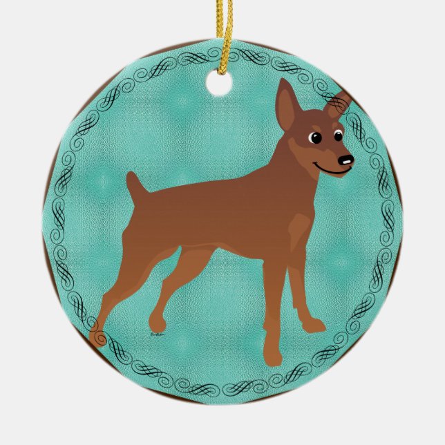 Adorno De Cerámica Personalizado Miniatura Pinscher Red Cropped Docke (Frente)