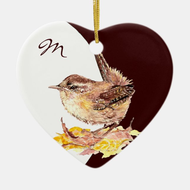 Adorno De Cerámica Personalizado Monograma acuarela Wren Bird (Frente)