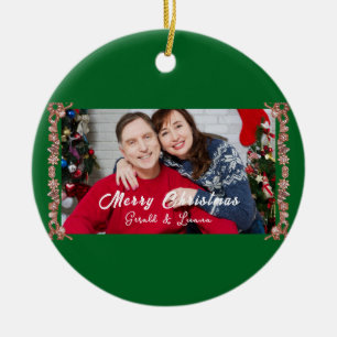 Adorno De Cerámica Personalizado Monograma simple Navidades verdes fo