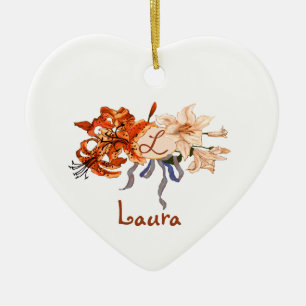 Adorno De Cerámica Personalizado Monograma Tigre Lily Bouquet