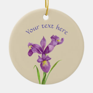 Adorno De Cerámica Personalizado Morado Iris Arte Botánico Floral