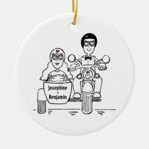 Adorno De Cerámica Personalizado Motocicleta y Boda Sidecar Cerámica