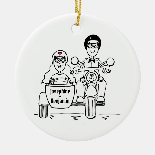 Adorno De Cerámica Personalizado Motocicleta y Boda Sidecar Cerámica (Frente)