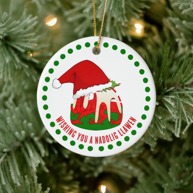 Adorno De Cerámica Personalizado Nadolig Llawen WELSH NAVIDADES Puddi (Árbol)