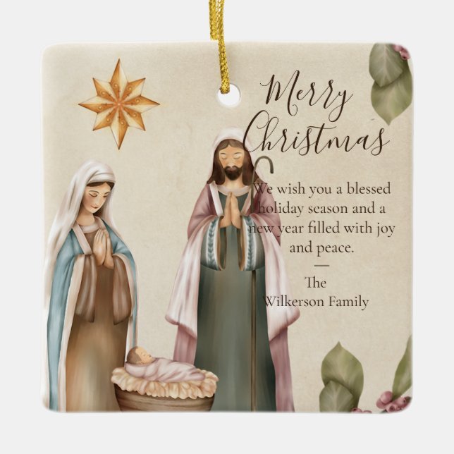 Adorno De Cerámica Personalizado Natividad Escena Navidades religioso (Anverso)
