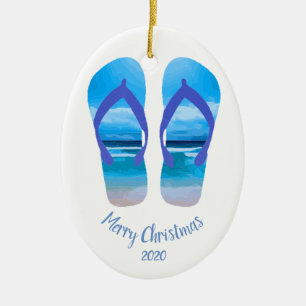 Adorno De Cerámica Personalizado Navidades con citas de playa Escenar