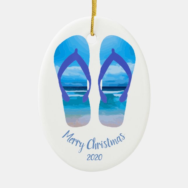 Adorno De Cerámica Personalizado Navidades con citas de playa Escenar (Frente)
