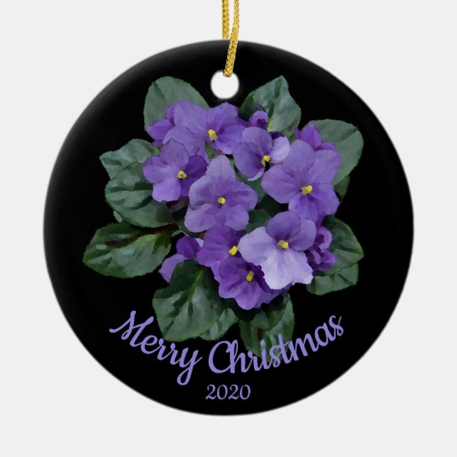 Adorno De Cerámica Personalizado Navidades con citas Flor violeta afr (Frente)