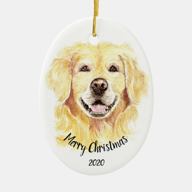 Adorno De Cerámica Personalizado Navidades con fecha acuarela Golden  (Frente)
