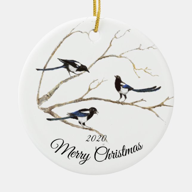 Adorno De Cerámica Personalizado Navidades Curiosos Magpie Garden Bir (Frente)