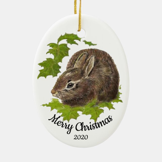 Adorno De Cerámica Personalizado Navidades de citas acuarela conejo c (Atrás)