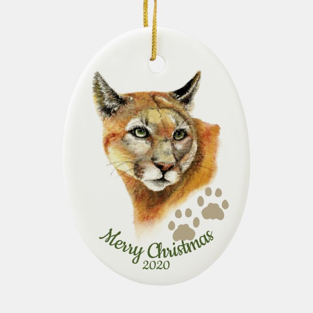 Adorno De Cerámica Personalizado Navidades de citas acuarela Cougar A (Atrás)