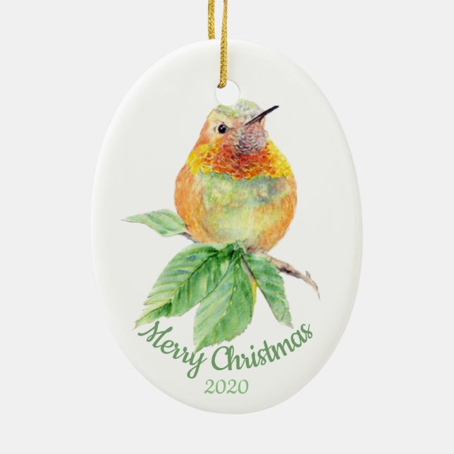 Adorno De Cerámica Personalizado Navidades de citas acuarela Hummingb (Atrás)