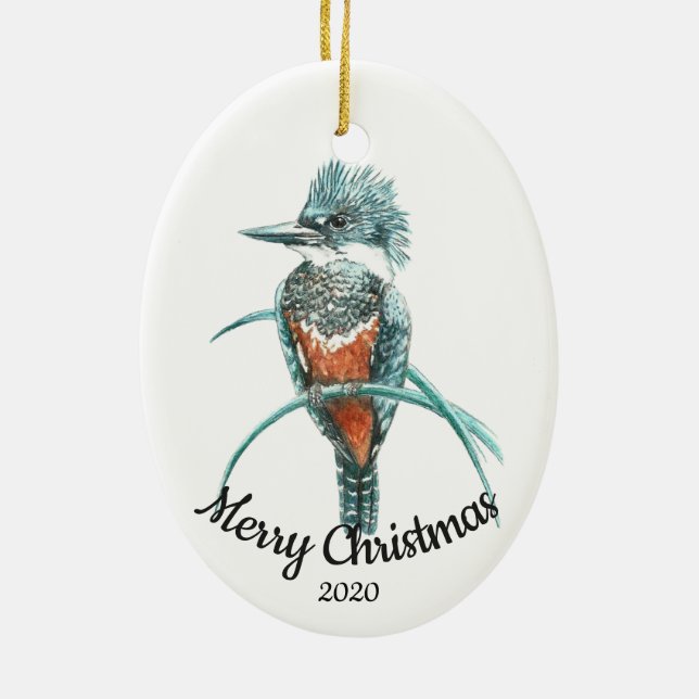 Adorno De Cerámica Personalizado Navidades de citas acuarela Kingfish (Atrás)
