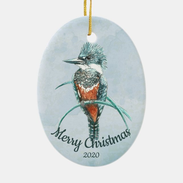 Adorno De Cerámica Personalizado Navidades de citas acuarela Kingfish (Atrás)