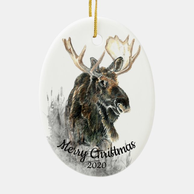Adorno De Cerámica Personalizado Navidades de citas acuarela Moose An (Atrás)