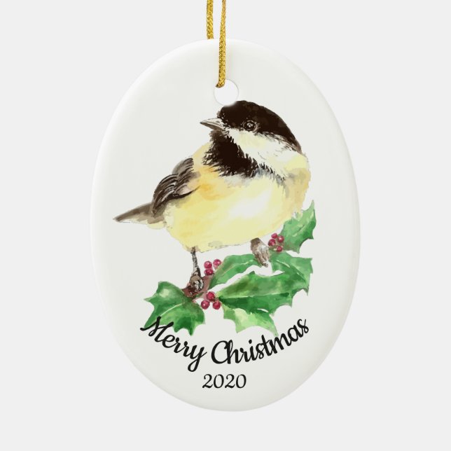 Adorno De Cerámica Personalizado Navidades de citas acuarela pájaro d (Atrás)