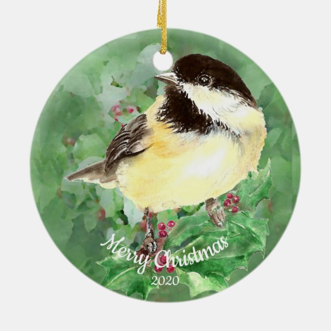 Adorno De Cerámica Personalizado Navidades de citas acuarela pájaro d (Atrás)