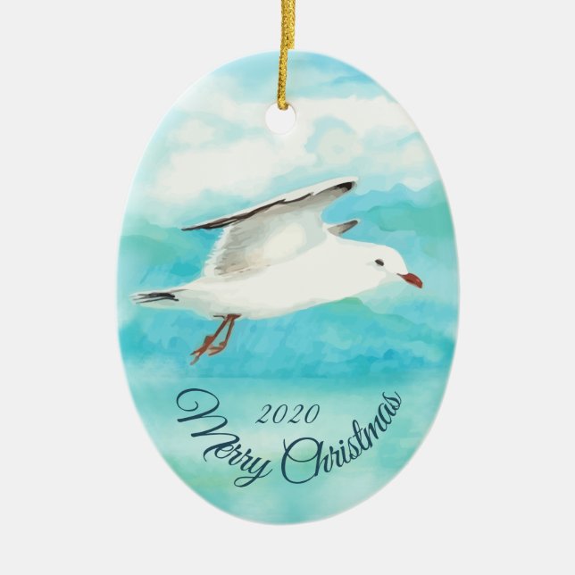Adorno De Cerámica Personalizado Navidades de citas acuarela pájaro d (Frente)