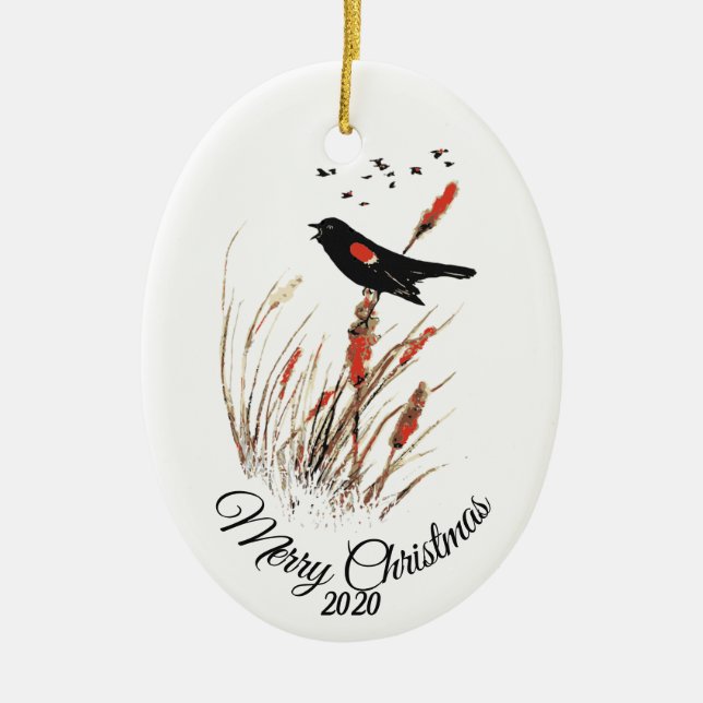 Adorno De Cerámica Personalizado Navidades de citas acuarela pájaros  (Frente)