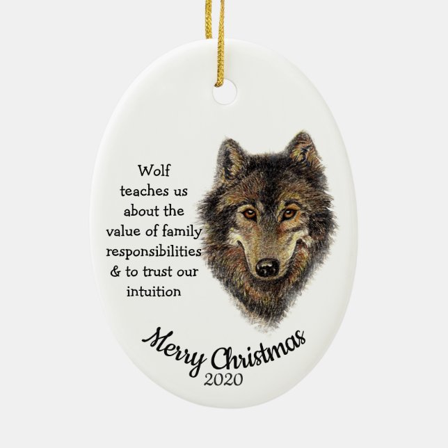 Adorno De Cerámica Personalizado Navidades de citas acuarela Wolf Tot (Atrás)