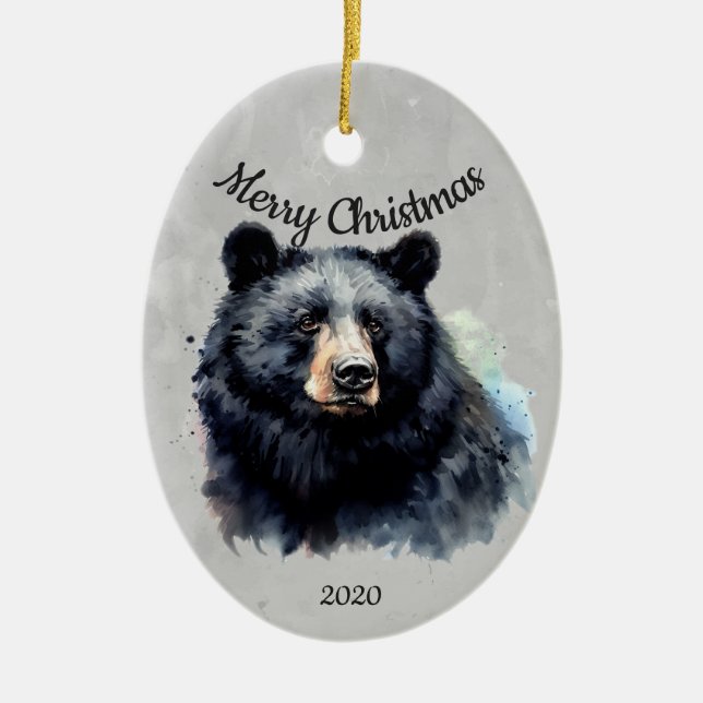 Adorno De Cerámica Personalizado Navidades de citas Black Bear Animal (Frente)