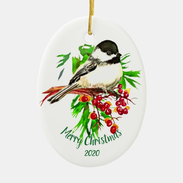 Adorno De Cerámica Personalizado Navidades de citas Chickadee Bird Be (Frente)