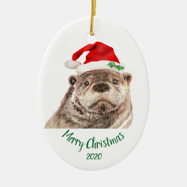 Adorno De Cerámica Personalizado Navidades de citas divertidos Otter  (Frente)