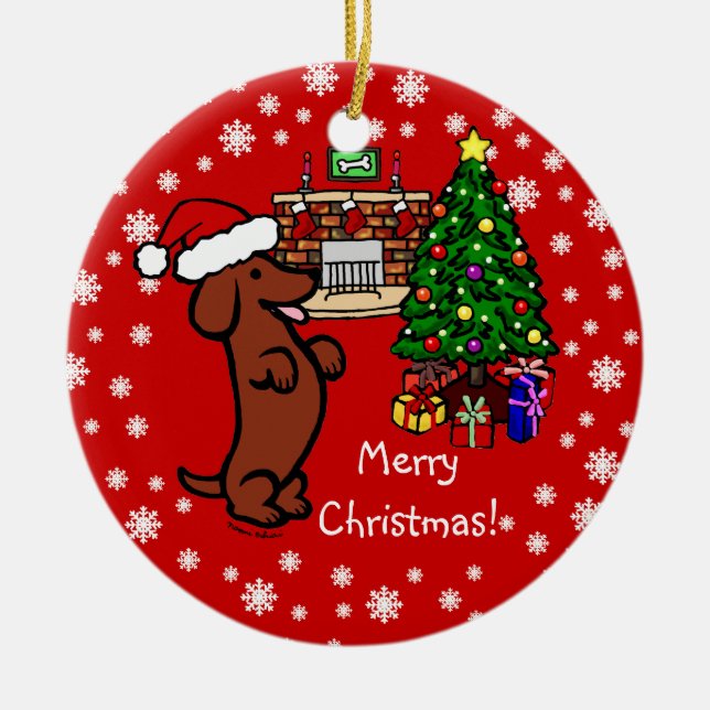 Adorno De Cerámica Personalizado Navidades de Dachshund (Frente)