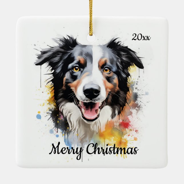 Adorno De Cerámica Personalizado Navidades de fecha Mascota de perro  (Reverso)