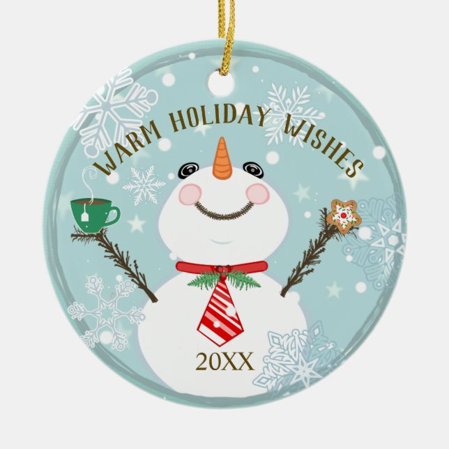 Adorno De Cerámica Personalizado Navidades de vacaciones de invierno  (Frente)
