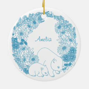 Adorno De Cerámica Personalizado Navidades Wombat Azul claro
