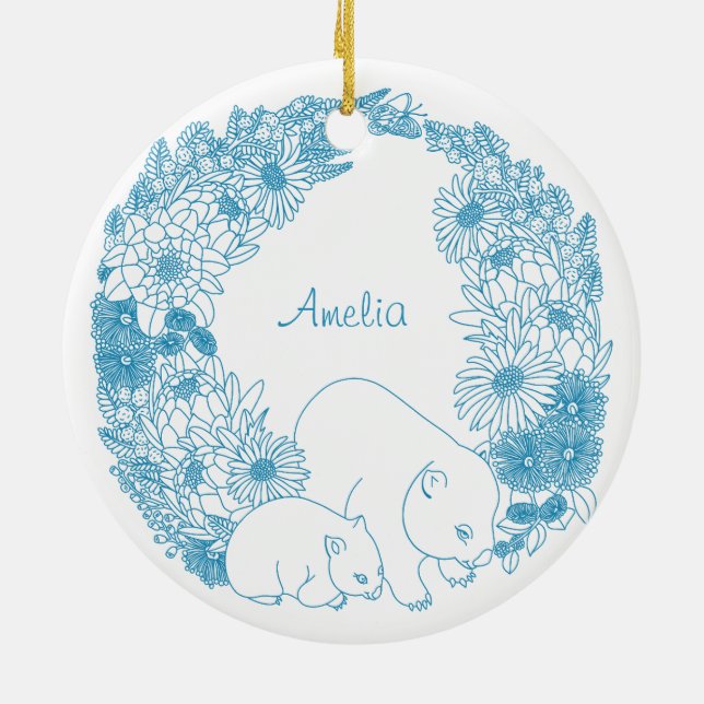 Adorno De Cerámica Personalizado Navidades Wombat Azul claro (Atrás)