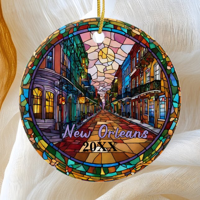 Adorno De Cerámica Personalizado New Orleans Bourbon Street con fecha (Subido por el creador)
