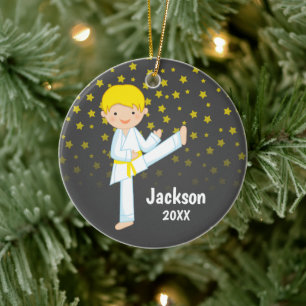 Adorno De Cerámica Personalizado niño de la rubia del cinturón amaril