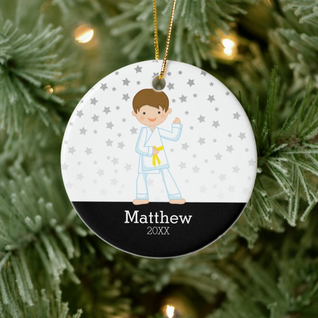 Adorno De Cerámica Personalizado niño del cinturón amarillo estrella  (Árbol)