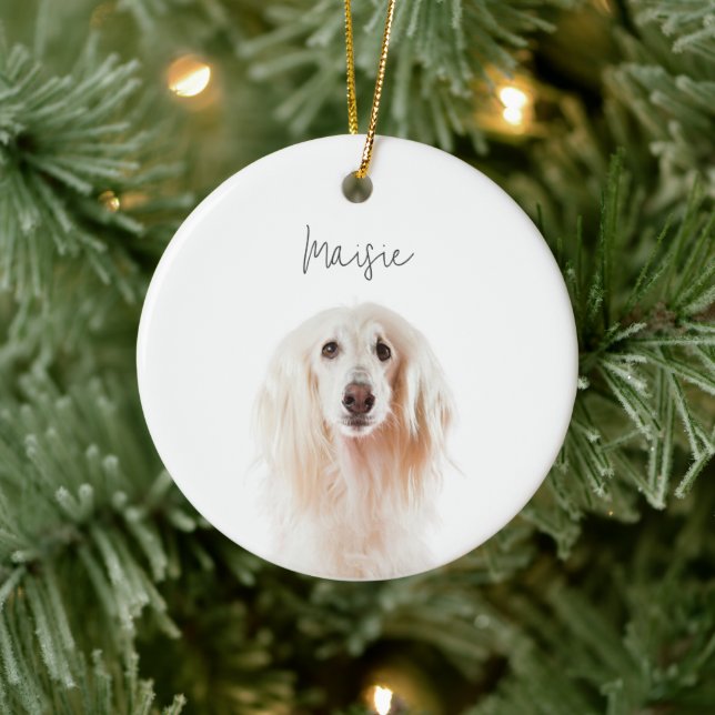 Adorno De Cerámica Personalizado Nombre de foto de perro mínimo Navid (Árbol)