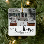 Adorno De Cerámica Personalizado Nuestra Primera Navidad En Nuestro N<br><div class="desc">Celebra la alegría de los nuevos inicios con nuestra primera Navidad personalizada en nuestro nuevo ornamento de cerámica para casa, la adición perfecta a su decoración de vacaciones. Este adorno bellamente diseñado no es sólo una decoración, es un conservador preciado que capta la esencia de iniciar un nuevo capítulo en...</div>