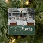 Adorno De Cerámica Personalizado Nuestra Primera Navidad En Nuestro N<br><div class="desc">Celebra la alegría de un nuevo comienzo con nuestro Ornamento Cerámico Personalizado de Emeralda "Nuestra Primera Navidad en Nuestro Nuevo Hogar". Diseñado tanto para viajes de negocios como de ocio, Hotel Villa Fontaine está situado en Centro de Veraneo Nusa Dua / Villa Tanjung, uno de los lugares más populares de...</div>