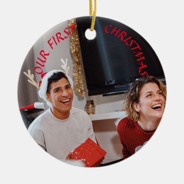 Adorno De Cerámica Personalizado Nuestra Primera Pareja De Navidad Fo (Frente)